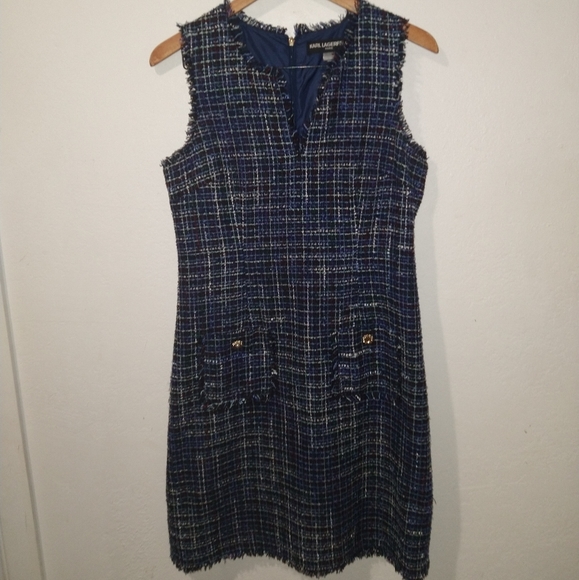 KARL LAGERFELD Blue Tweed Dress - Picture 7 of 7